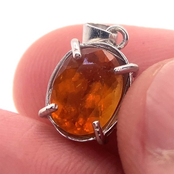 Hessonite 2.45ct White Gold Finish Solid 925 Sterling Silver Pendant - Picture 1 of 7